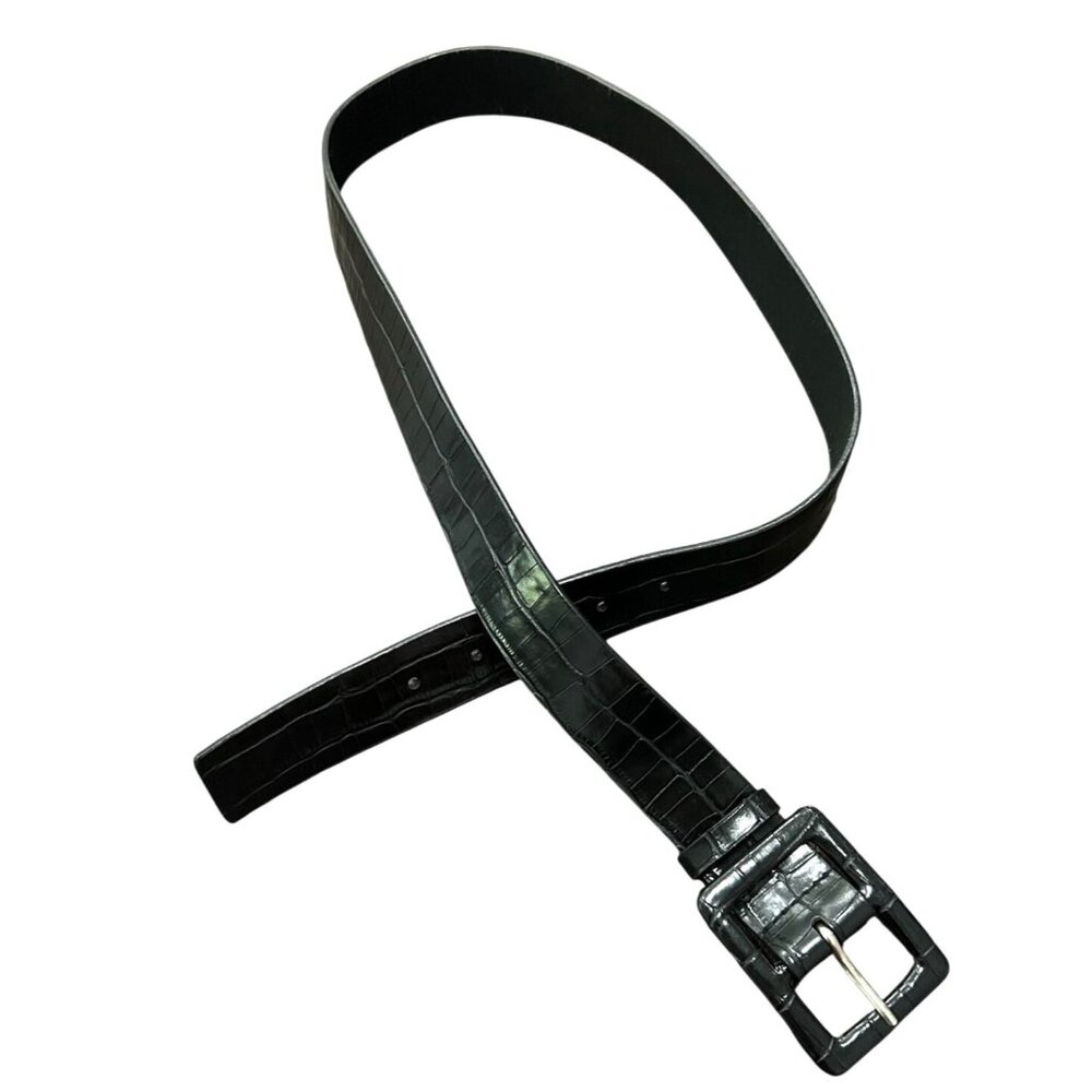 New York & Company Black Croc Belt Square Buckle Size Medium Genuine Leather